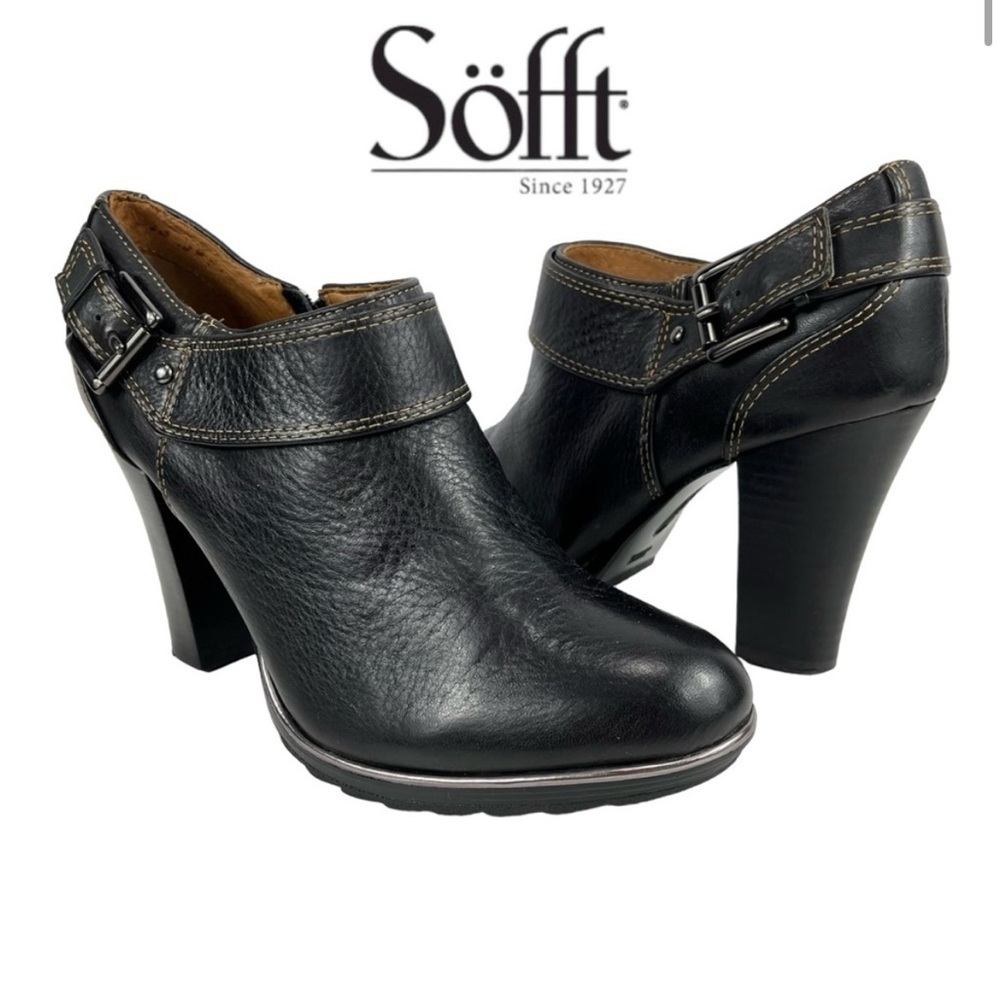 Söfft Women's Willa Black Leather
Heeled Side Zip Ankle Bootie - Picture 1 of 13